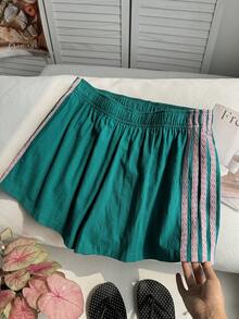 Comfortcana Quần short nữ cỡ lớn mùa hè kiểu dáng thể thao thường ngày, cạp chun, phối ren tương phản, dáng rộng. - Màu xanh lá cây đậm - Xem 5