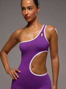 Musera Sport Bộ đồ liền thân thể thao năng động, cắt xẻ tương phản, thích hợp cho tập luyện thể thao, tập gym, pilates, thể dục, hàng ngày, nữ tính, thoải mái, mùa hè. - Màu tím - Xem 2