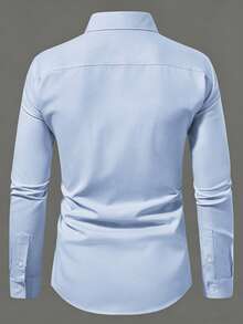 Manfinity Mode Men's Solid Color Business Casual Long Sleeve Formal Shirt, Ceremony - Baby Blue - View 2