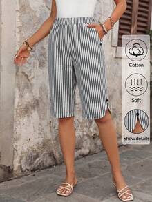 EMERY ROSE Quần short nữ kẻ sọc tối giản phong cách thường ngày - Nhiều màu - Xem 4