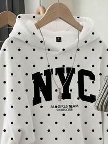 SHEIN EZwear 女士波点字母印花卫衣，适合秋冬季穿着 - 彩色 - 查看 4