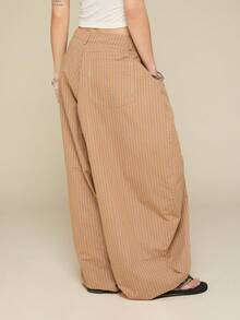 COUREZ Pantalones holgados de tiro bajo con ajuste de barril a cuadros de algodón / Pantalones holgados de tiro bajo estilo Y2K globo sobredimensionados para mujer, pantalones holgados, pantalones holgados de ajuste suelto para festival del Día de la Madre - Naranja - Ver 3