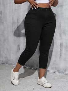 SHEIN Tall CURVE Plus Size Solid Color Skinny High Stretch Everyday Jeans - Black - View 4