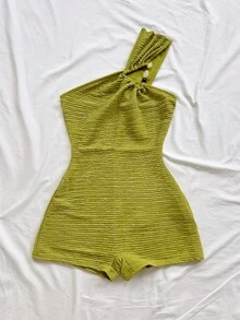 Soleia WYWH olivgrüner dekorativer gerippter Jumpsuit mit Knöpfen, lässiger Sommeroutfit für Urlaub, Party, Date, Nachmittagstee, Musikfestival, Strandkreuzfahrt - Grün - Übersicht 3