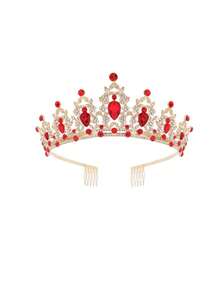 Conjunto de 2 peças: Tiara de Cristal Rainha e Faixa - Elegante Tiara de Princesa com Strass e Pentes, Faixa Dourada com Glitter para Mulheres, Meninas e Mães, Decoração de Festa de Aniversário, Material Escolar, Presente de Dia dos Namorados, Adereço para Sessão de Fotos e Acessórios de Cabelo - Vermelho - Ver 8