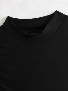 Summer Beach Lace Up Side Mock Neck Bikini Top - Black - View 6