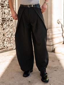 YOUESAWY 男士条纹印花拉链交叉宽松裤，秋季 - 紫丁香色 - 查看 6