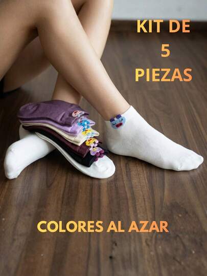 5 pares de calcetines tobilleros para mujer, multicolor, hermosos colores lisos. Casuales y deportivos, tela de algodón, spandex y elastano, ajuste de tubo medio con resorte ligero, muy suaves, ligeras y cómodas, aptos para cualquier temporada del año. Te llegarán 5 pares de calcetines en colores al azar.