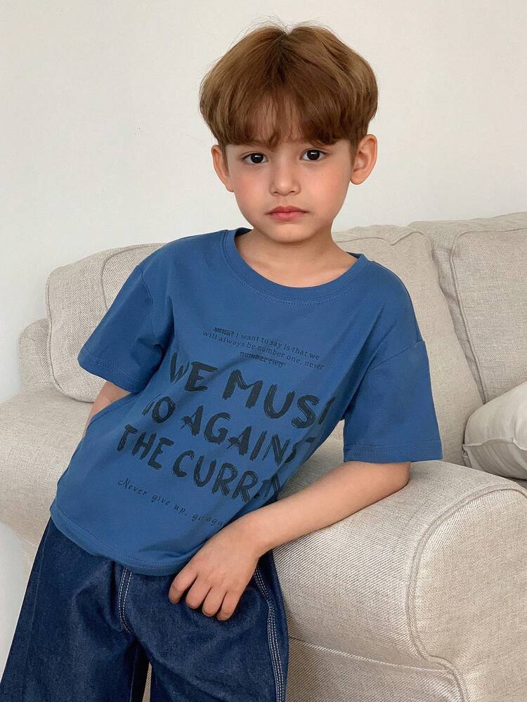Crew Neck Printed Letter Streetwear Style Boys (Small) T-Shirt
