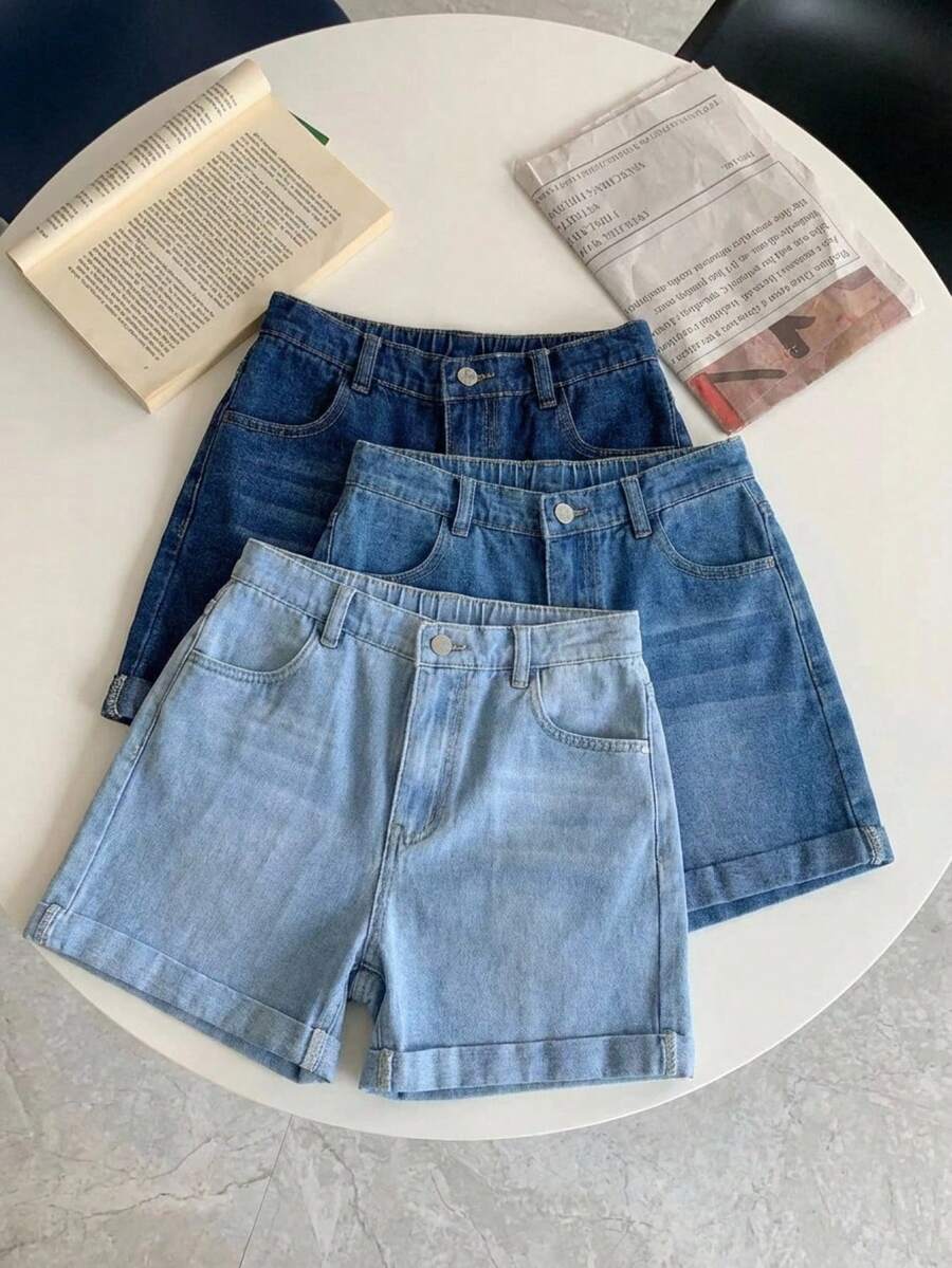 SHEIN 3Pcs Tween Boy Denim Shorts,Light Blue,Summer,Casual,School,Back-To-School,Vintage Y2k Streetwear Rolled-Edge Loose Mix And Match Versatile Outfit Set - Multicolor - View 1