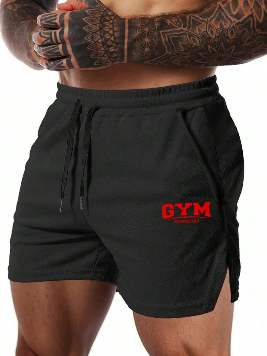 GymBeat Men's Elastic Waist Drawstring Casual Loose Sports Shorts With Pockets, Summer Sportswear, Gym - Black - View 1