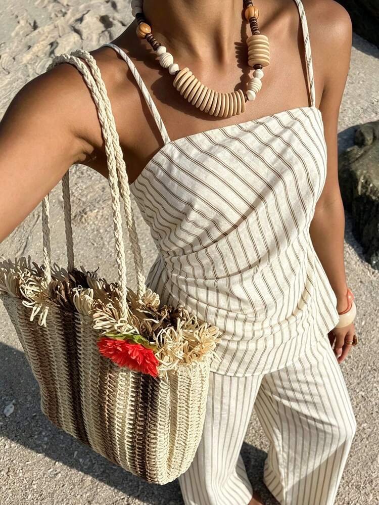Women's Summer Vacation Striped Camisole And Pants 2 Pieces Set Lounge Sets For Women