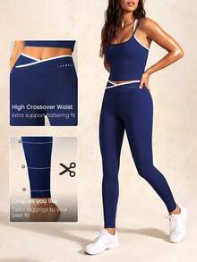 SHEIN Glamour 女士运动紧身裤 - 藏蓝色 - 查看 3