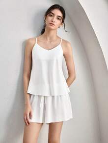 Ocili 缎面光滑柔软舒适女士睡衣套装 - 白色 - 查看 2