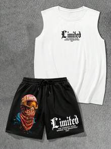Manfinity Roghcode Conjunto de camisetas para hombre con estampado vintage de retrato & festival de música, vacaciones - Negro - Ver 5