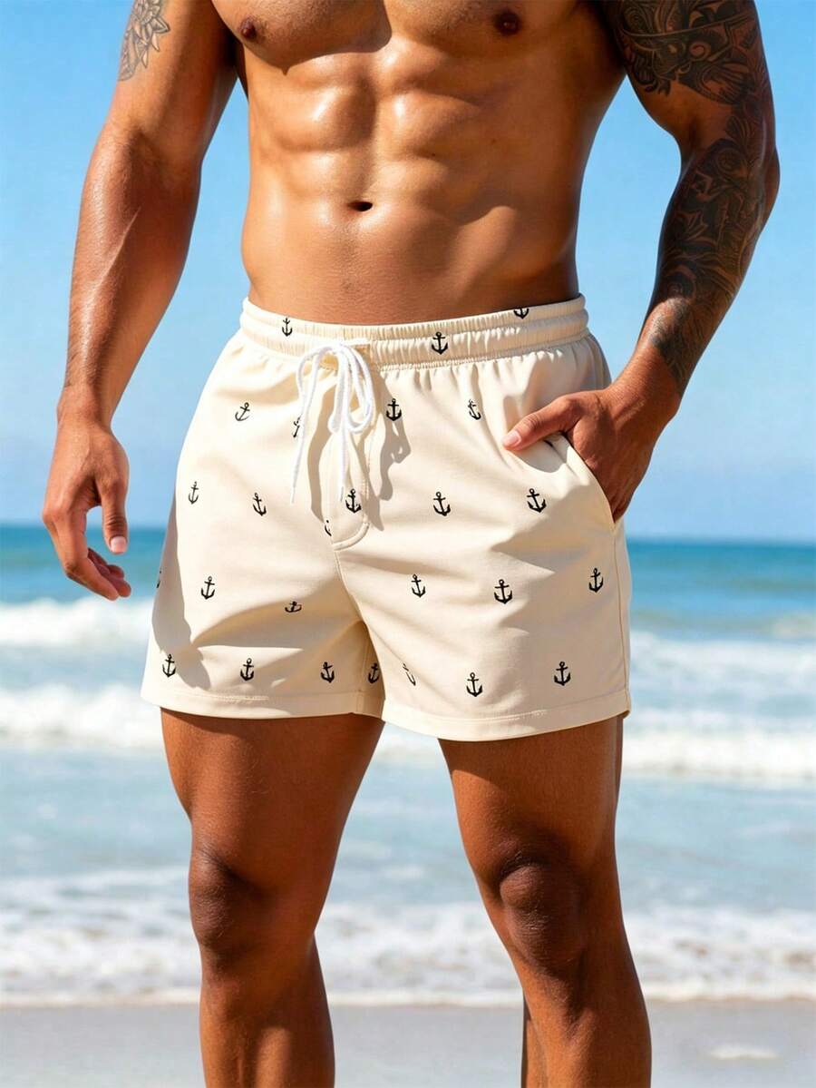 Palasendo Men's Casual 2-In-1 Drawstring Beach Shorts - Khaki - View 1