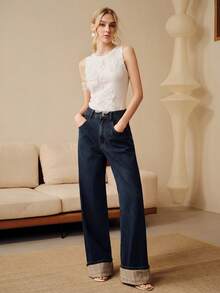 Anewsta 女士优雅3D立体花卉装饰吊带背心，夏季必备 - 奶油色 - 查看 4