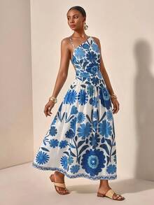 New Spring/Summer Casual Vacation Asymmetric Hollow-Out Backless Criss-Cross Strap Dress - Multicolor - View 4