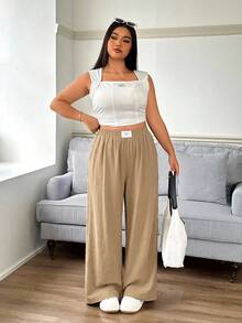 Solflare New Arrival Plus Size Casual Khaki Versatile Simple Pants - Khaki - View 4