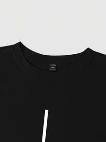 Manfinity Homme Plus Size Men's Casual Fashion Street Daily Commute Letter Print Short Sleeve T-Shirt And Drawstring Waist Shorts Set, Summer - Black - View 4