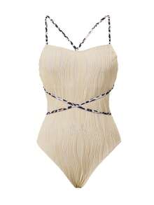 Swim Lushoire Baju Renang Terusan Seksi Motif Leopard Pink untuk Liburan Pantai Musim Panas Wanita - Aprikot - View 6
