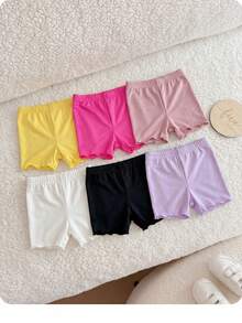 SHEIN Set 6 pcs Celana Pendek Rajut Pas Badan untuk Bayi Perempuan, Pinggang Elastis, Warna Polos, Sempurna untuk Musim Panas - MultiWarna - View 3