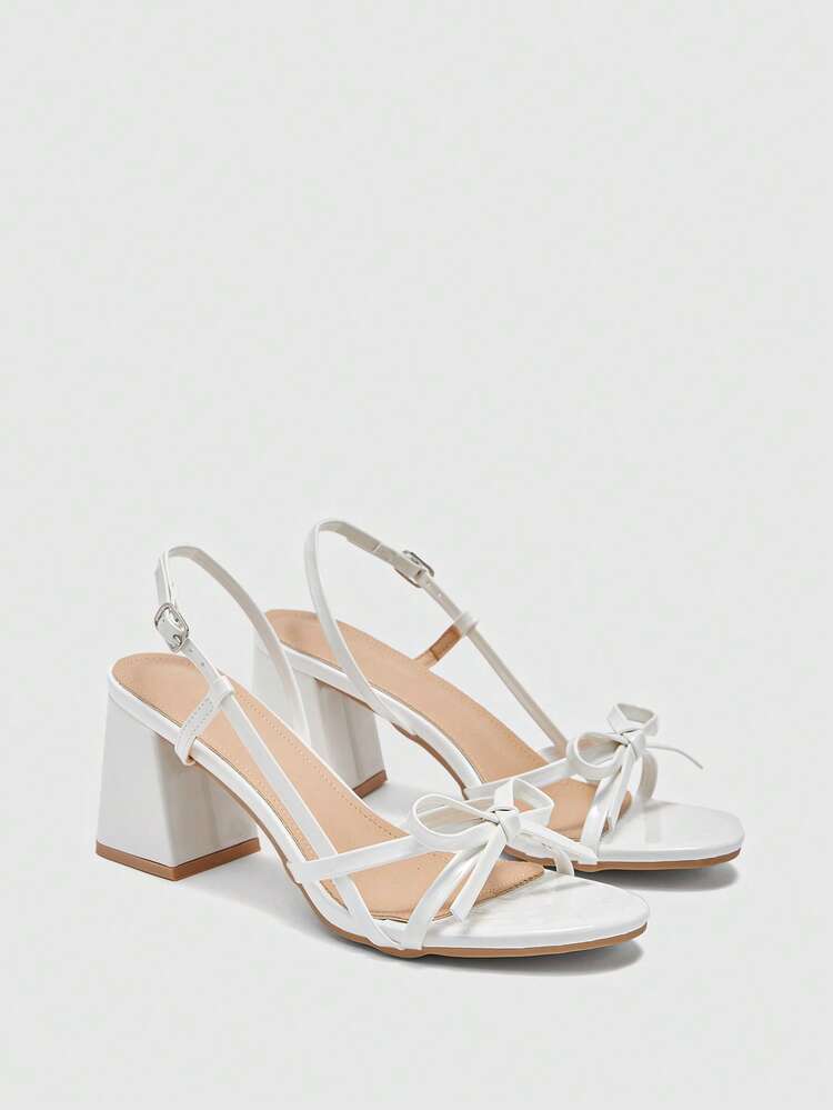 CUCCOO BIZCHIC Women's Shoes Square Heel Versatile White Bow High Heel Sandals