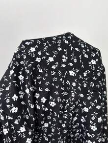 SHEIN Clasi 女士V领无袖碎花休闲中长连衣裙，夏季 - 黑色 - 查看 7