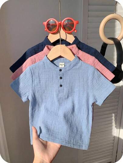 SHEIN 3pcs Young Boy's Comfortable Formal Solid Color Short Sleeve Polo Shirt For Casual Gentleman Wear , Suitable For Summer And ,Suitable For , , Great For Outdoor, School, Street Style, Party Holiday And Casual Wear, High Cost-Performance Childrens Clothes Toddler Shirts Young Boys Clothes Cotton Kids Clothes,Mothers Day Outfi Toddler Tops,,Festival,Vacation,Streetwear Young Boy Clothes Shirt For Kids Kids Tops Toddler Clothes Light Blue