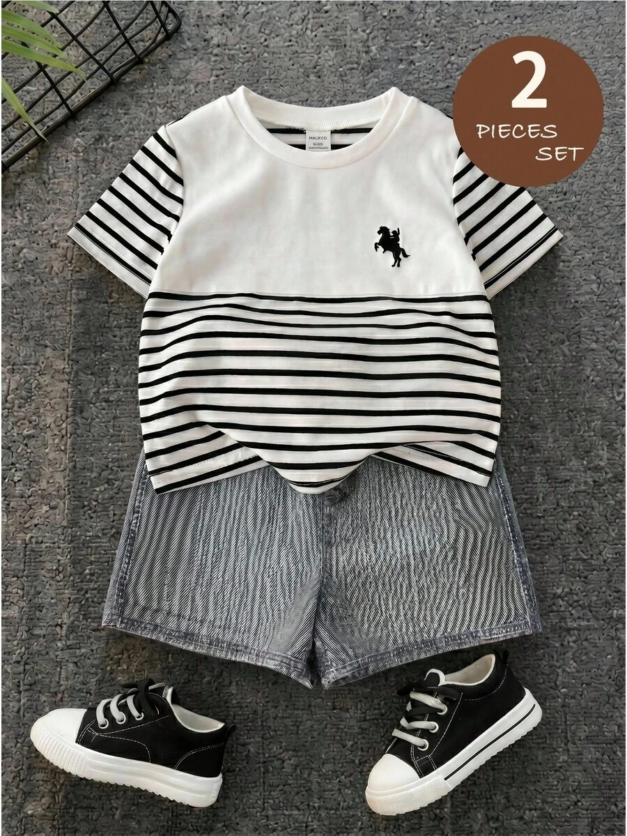 LMoss Kids Baby BoyCasual Striped Print T-Shirt & Shorts Set - Multicolor - View 1