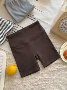 Dazy Kids Legging Minimalis Warna Polos untuk Anak Perempuan, Cocok untuk Pakaian Sehari-hari di Musim Panas - Rust Brown - View 3