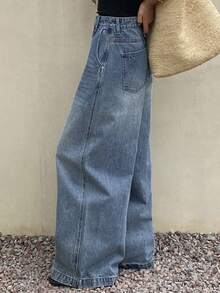 Livesso Jeans décontractés en coton décoratif pour femmes, avec ballons en ficelle et effet délavé - Bleu azur - Voir 6