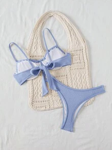 Swim Basics Women's Solid Color Swimwear Set For Vacation & Beach - Blue - View 2
