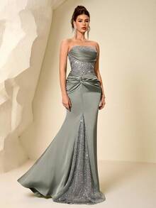 Coutiva High-End Evening Gown, Luxury Sequin Patchwork Elegant Party Dress - Green - View 6