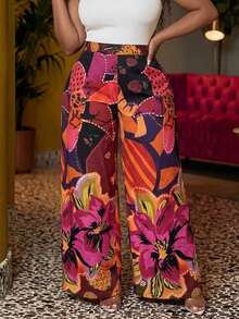 Veslaya Brown Butterfly Autumn Boho Beach Gym Holiday Retro Floral Animal Print Plus Size Extra Long Trousers Street Style Wide Leg Pants Chic Casual Pants - Multicolor - View 8