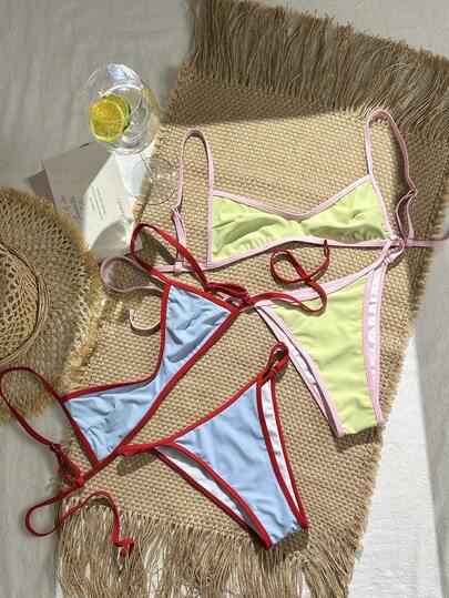 Swim Mod Set de 4 piezas de traje de baño sexy con bloques de color para mujeres, ropa de playa de verano