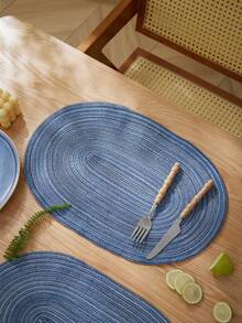 1/2/4/6/8pcs Minimalist Ombre Blue Oval Polyester Placemats For Dining Table - Blue - View 11