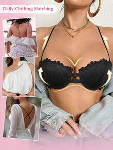DesireSculpt 2件/套 女士白色钢圈前扣性感蕾丝休闲舒适支撑文胸套装 - 彩色 - 查看 4
