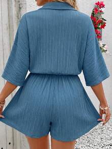 SHEIN VCAY Mono con botones y lazo para mujer de talla grande - Neblina azul - Ver 2