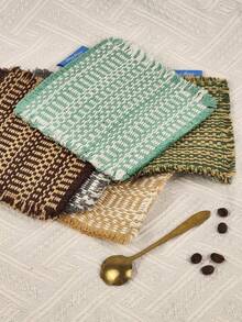 Cirelle 1pc Vintage Tassel Woven Coaster - Checkered Square Insulated Mat, Multi-Purpose Coffee/Tea Table Mat (3.94 Inches X 3.94 Inches), Suitable For Holiday Parties, Family Gatherings - Multicolor - View 3