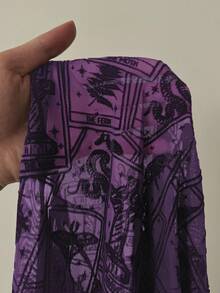 Flirla Dark Asymmetrical Pattern Dress With High Slit And Sheer Details - Purple - View 8