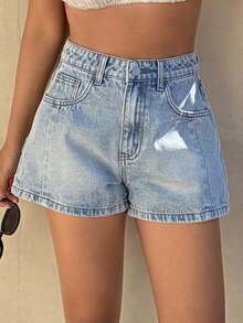 DAZY Quần short denim nữ dáng suông, kiểu dáng đường phố, thích hợp cho mùa hè. - Rửa nhẹ - Xem 7