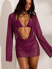 Opulessa Set de 3 piezas de accesorios de traje de baño con cuentas de colores aleatorios para mujeres - Morado - Ver 6