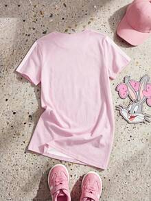 LOONEY TUNES X SHEIN GraphicGems 1pc Girls Cute Rabbit Print Casual Sports Style T-Shirt Dress, Suitable For Spring/Summer, Outdoor Activities - Pink - View 2