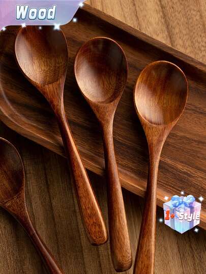 2/6pcs Wooden Spoon Mixed With Rice Spoon Lamian Noodles Spoon Dessert Japanese Nanmu Spoon Big Mouth Dry Rice Long Handle Wooden Spoon