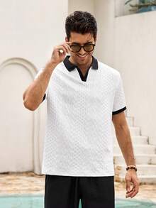 Mercer Haus Prenda de verano de unicolor texturizada con ribete de contraste ajustada a la forma - Blanco - Ver 4
