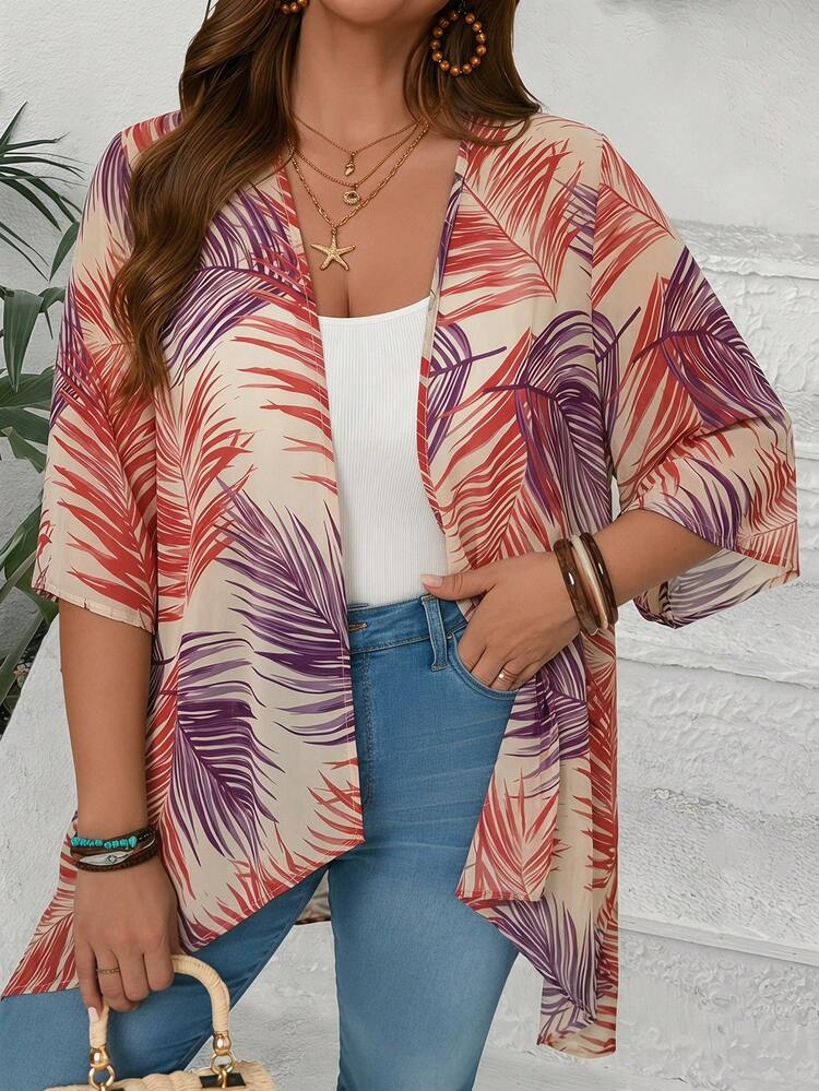 Plus Size Casual Vacation Floral Print Jacket
