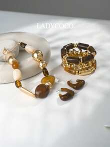 LADYCOCO 6 件套复古波西米亚夸张树脂串珠项链和手链，适合女士 - 耳環/項鍊/手鍊套裝 - 查看 2
