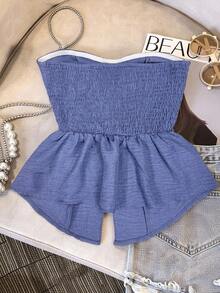 GlowEve Blouse élégante sans bretelles avec nœud papillon à la taille et fente pour femmes, Top avec nœud pour femmes, nouvelle arrivée, robe décontractée avec grand nœud pour robe - Bleu azur - Voir 2