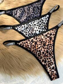 Bare Chapter 3pcs/Set Plus Size Leopard Print Underwear - Multicolor - View 3